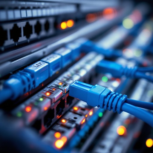 Switch di rete e cablaggio strutturato in un rack aziendale
